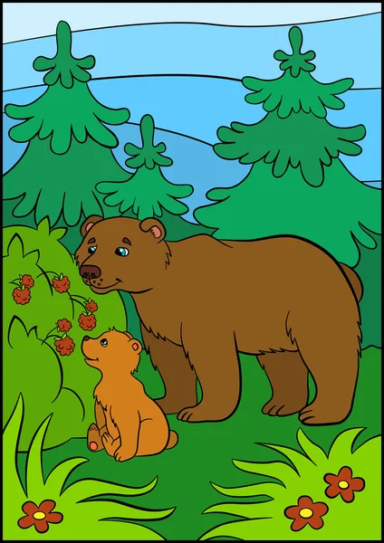 Çocuklar için karikatür hayvanlar. Baba ayı ile onun küçük şirin bebek b — Stok Vektör