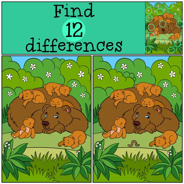 Children games: Find differences. Daddy bear with his sleeping l — Stock Vector