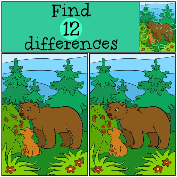 儿童游戏：查找差异。爸爸熊与他的小切口 — 图库矢量图片