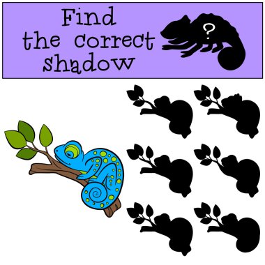 çocuk oyunları: doğru gölgeyi bulun. Küçük sevimli mavi chamel