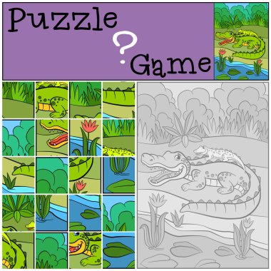 Eğitim oyun çocuklar için. Bulmaca. Anne timsah onu litt ile