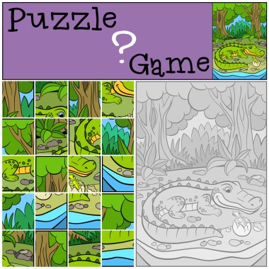 Eğitim oyun çocuklar için. Bulmaca. Anne timsah onu litt ile