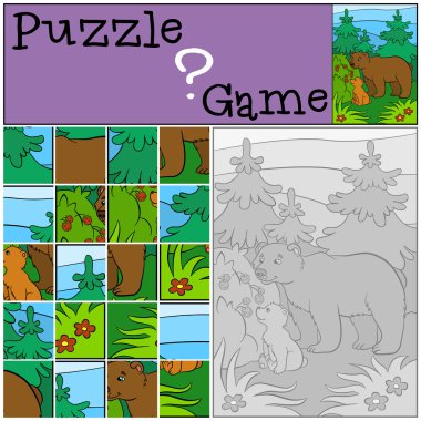 Eğitim oyun çocuklar için. Bulmaca. Baba ayı onun ile küçük bir kesik