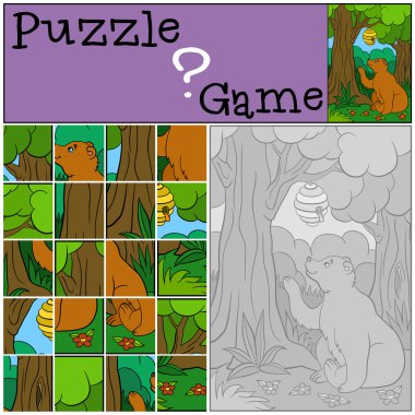 Eğitim oyun çocuklar için. Bulmaca. Sevimli boz ayı b görünüyor