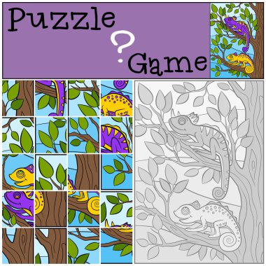 Eğitim oyun çocuklar için. Bulmaca. İki küçük şirin bukalemun.