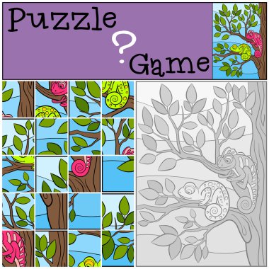 Eğitim oyun çocuklar için. Bulmaca. İki küçük şirin bukalemun.