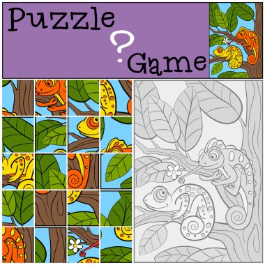 Eğitim oyun çocuklar için. Bulmaca. İki küçük şirin bukalemun.