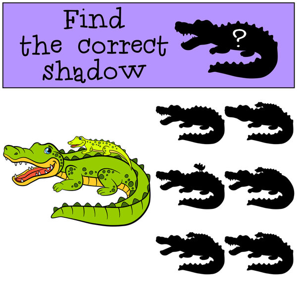 Children games: Find the correct shadow. Mother alligator with h