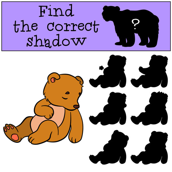 Children games: Find the correct shadow. Little cute baby bear.