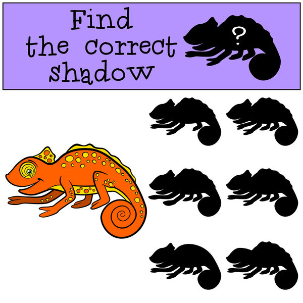Children games: Find the correct shadow. Little cute orange cham