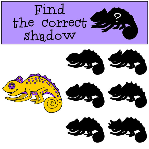 Children games: Find the correct shadow. Little cute yellow cham