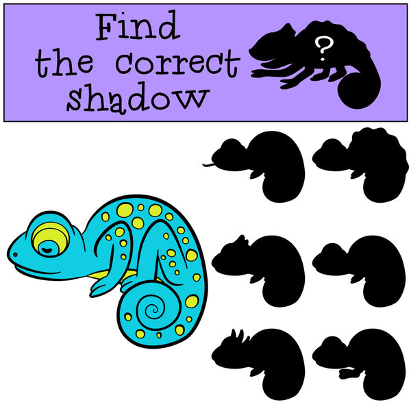 Children games: Find the correct shadow. Little cute blue chamel