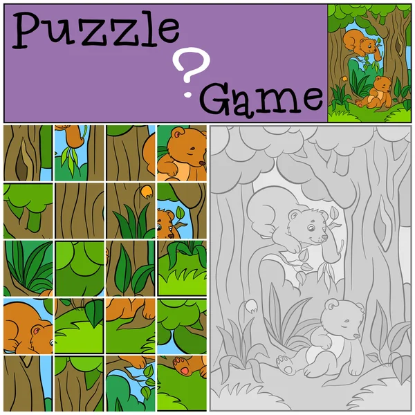 Juegos de educación para niños. Puzzle. Dos pequeños osos bebé lindos . — Vector de stock