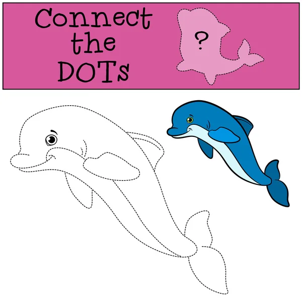 Educational games for kids: Connect the dots. Little cute dolphi — Stock Vector