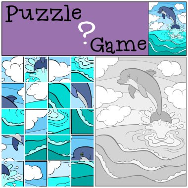 Eğitim oyun çocuklar için. Bulmaca. Küçük sevimli yunus dışarı atlar 