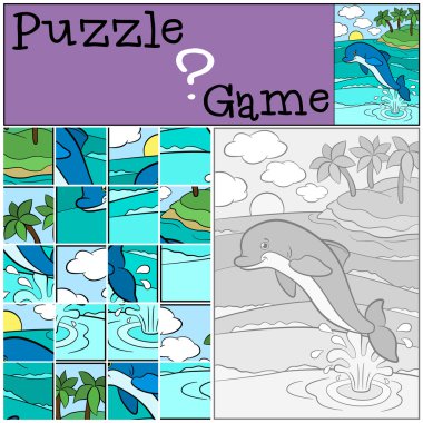 Eğitim oyun çocuklar için. Bulmaca. Küçük sevimli yunus dışarı atlar 