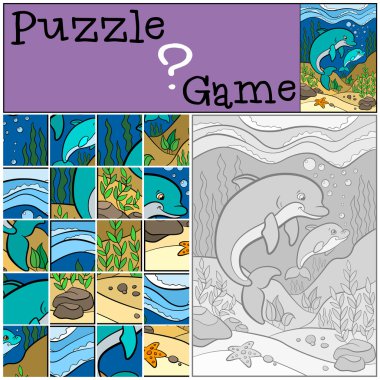 Eğitim oyun çocuklar için. Bulmaca. Anne yunus underwate yüzüyor