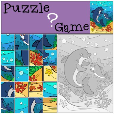 Eğitim oyun çocuklar için. Bulmaca. Anne yunus underwate yüzüyor