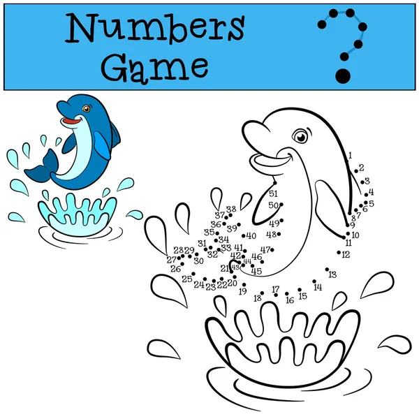 Juegos educativos para niños: Números juego. Pequeño delfín lindo ju — Vector de stock