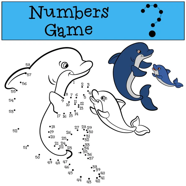 Jeux éducatifs pour les enfants : Jeu de chiffres. Mère dauphin nage w — Image vectorielle