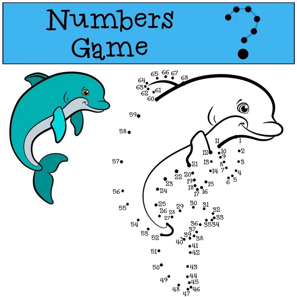 Juegos educativos para niños: Números juego. Pequeño delfín lindo sm — Vector de stock