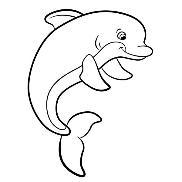 Coloring pages. Marine wild animals. Cute dolphin. — Stock Vector