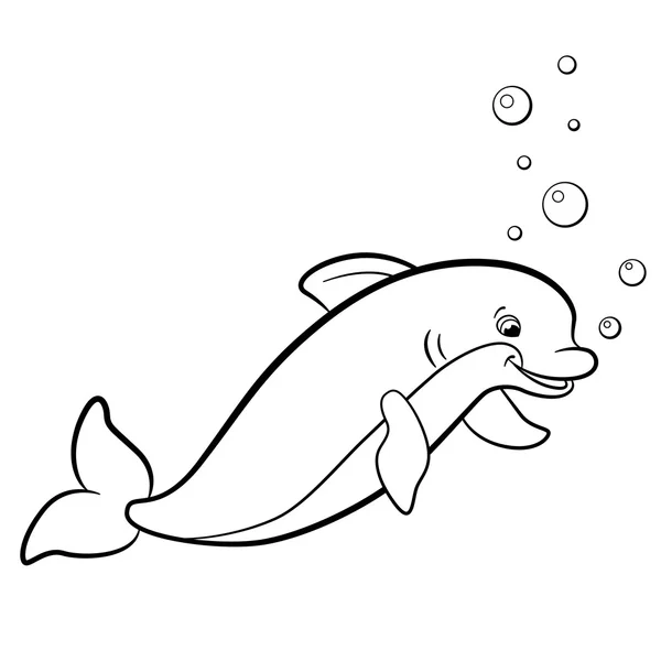 Coloriages. Animaux marins sauvages. Mignon dauphin . — Image vectorielle