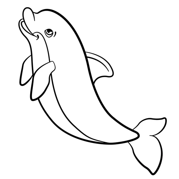 Coloriages. Animaux marins sauvages. Petit dauphin mignon saute . — Image vectorielle