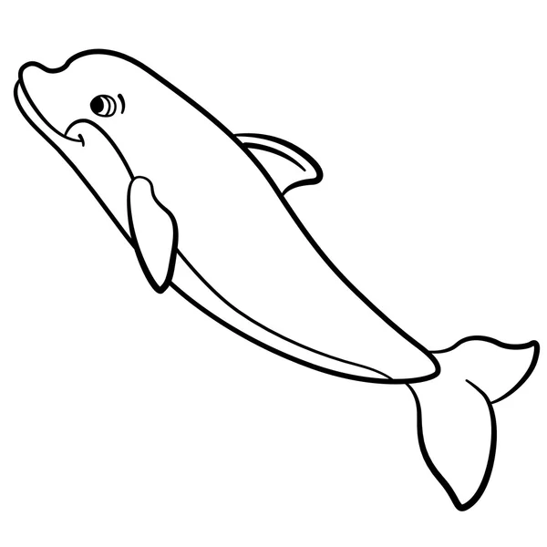 Páginas para colorear. Animales salvajes marinos. Pequeños saltos de delfines lindos . — Archivo Imágenes Vectoriales