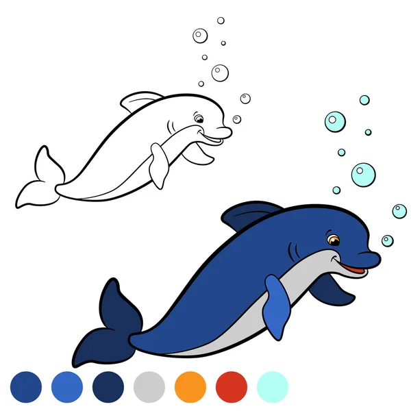 Malvorlagen. Färben Sie mich: Delphin. kleine süße Delfinsprünge und — Stockvektor