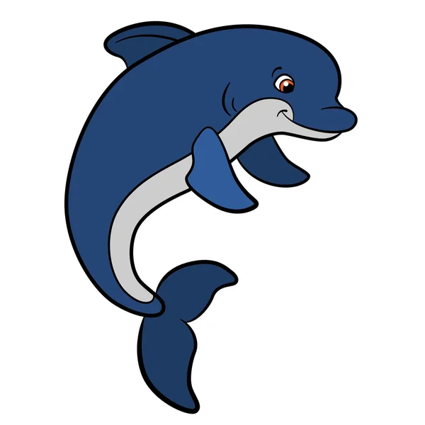 Cartoon animals for kids. Little cute dolphin swims. — Stock Vector