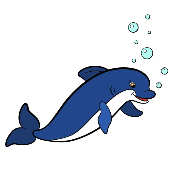Animales de dibujos animados para niños. Pequeño delfín lindo nada . — Archivo Imágenes Vectoriales