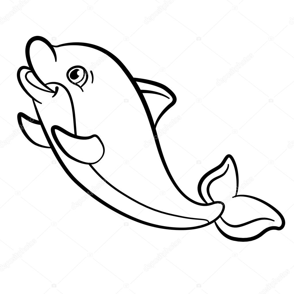 Disegni da colorare Animali selvatici marini Delfino poco sveglio del bambino — Vettoriale Stock