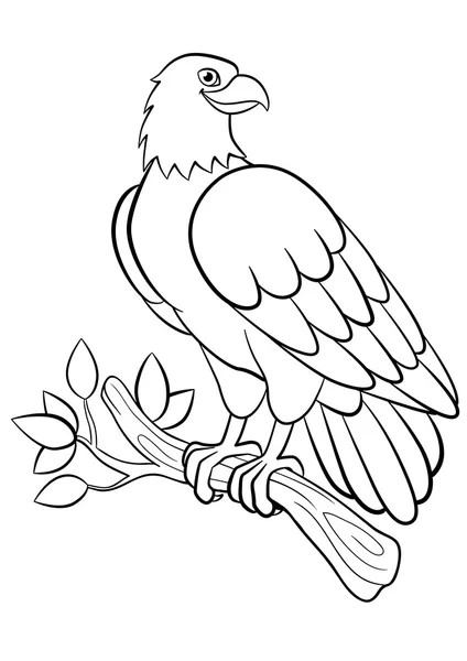 Coloriages. Oiseaux sauvages. Mignon aigle souriant . — Image vectorielle