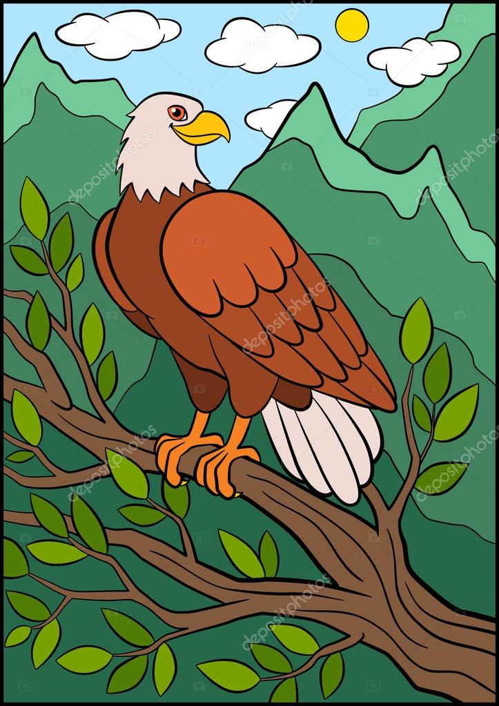 子供のための野生の鳥の漫画 イーグル かわいいイーグル座っている笑顔 ストックベクター C Ya Mayka 子供のための野生の鳥の漫画 イーグル かわいいイーグル座っている笑顔 ストックベクター C Ya Mayka