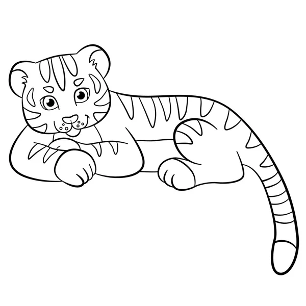 Coloriages. Des animaux sauvages. Petit bébé tigre mignon sourire . — Image vectorielle