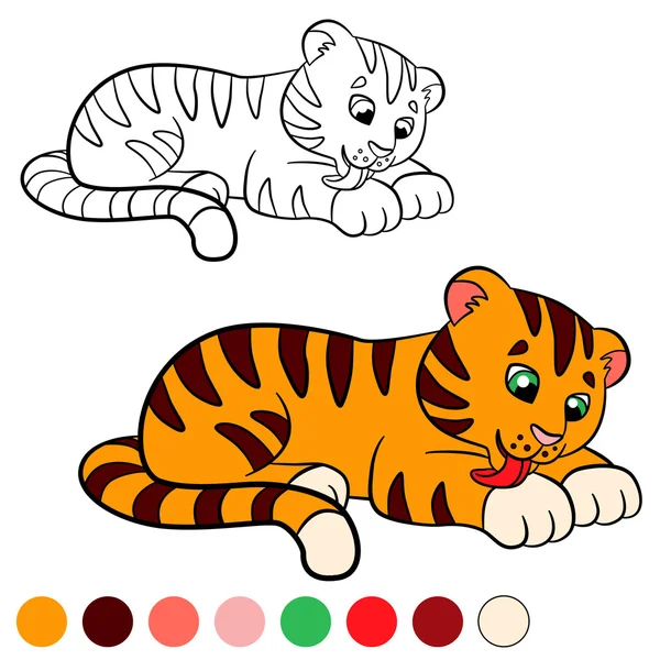 Página para colorir. Cor me: tigre. Pequeno tigre bebê bonito . —  Vetores de Stock