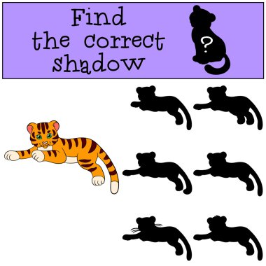 çocuk oyunları: doğru gölgeyi bulun. Sevimli küçük bebek kaplan 