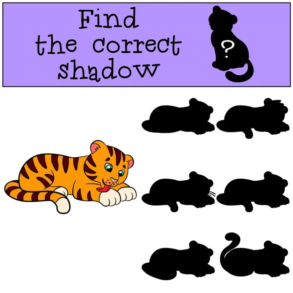 Juegos para niños: Encuentra la sombra correcta. Lindo pequeño tigre bebé — Archivo Imágenes Vectoriales