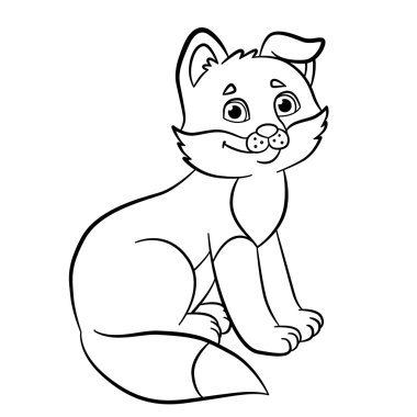 Boyama sayfaları. Vahşi hayvanlar. Küçük sevimli bebek tilki gülümsüyor.