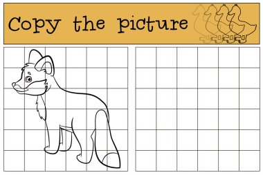 Çocuk oyunları: Resmi kopyalayın. Küçük sevimli bebek tilki gülümsüyor.