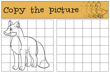 Çocuk oyunları: Resmi kopyalayın. Küçük sevimli tilki gülümsüyor.