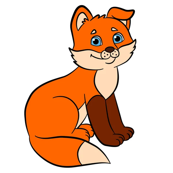 Kleurende pagina's. Wilde dieren. Kleine schattige baby Fox glimlacht. — Stockvector