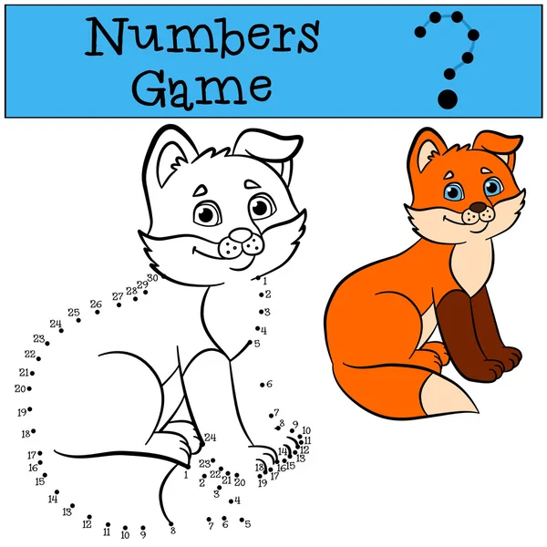 Juegos educativos para niños: Números juego. Pequeño zorro bebé lindo se sienta y sonríe . — Vector de stock