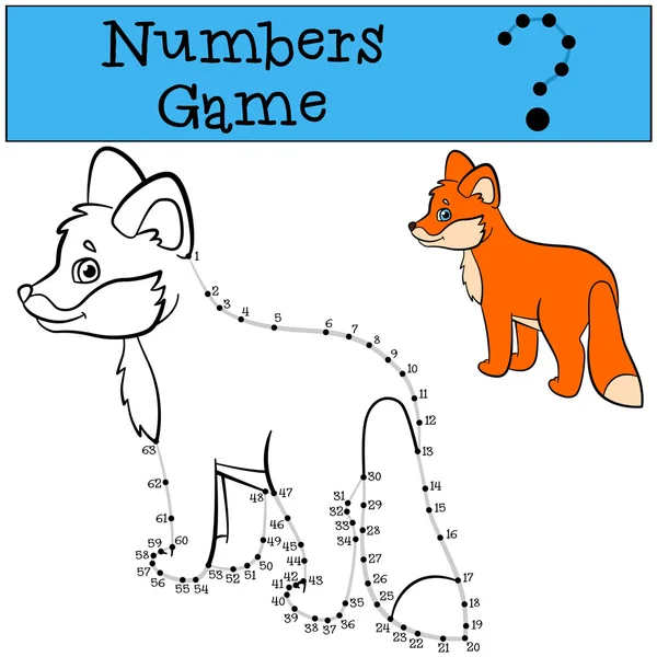 Gry edukacyjne dla dzieci: gra liczb z konturu. Little cute baby Fox stoi i uśmiecha się. — Wektor stockowy
