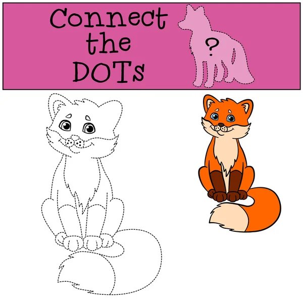 Lernspiele für Kinder: Verbinden Sie die Punkte. kleiner süßer Fuchs sitzt und lächelt. — Stockvektor