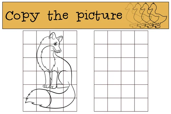 Juegos para niños: Copiar la imagen. Pequeño zorro lindo se sienta sonrisas . — Archivo Imágenes Vectoriales