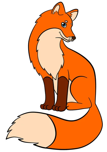 Desenhos animados animais selvagens para crianças: Fox. Pequena raposa bonita sorri . —  Vetores de Stock