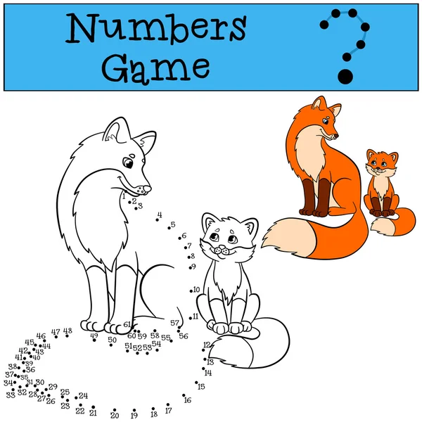 Gry edukacyjne dla dzieci: gry Numbers. Matka lis z jej trochę ładny Baby Fox uśmiech. — Wektor stockowy