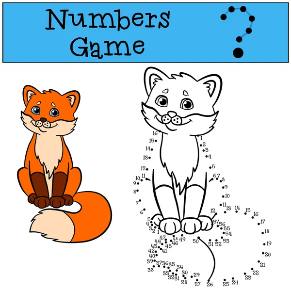 Educatieve spelletjes voor kinderen: Numbers spel. Kleine schattige baby Vos zit en glimlacht. — Stockvector